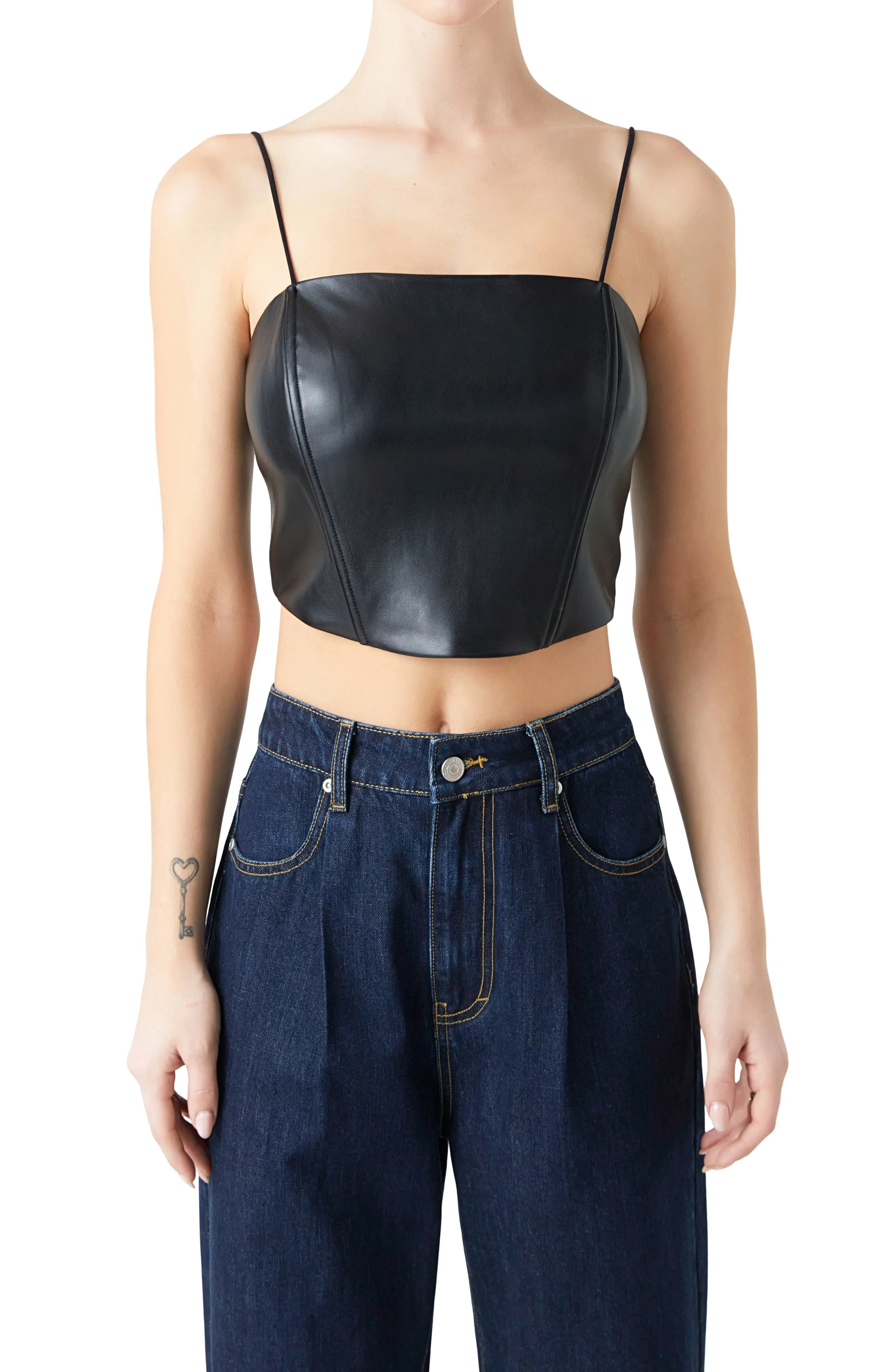 Women's Black Crop Leather Top