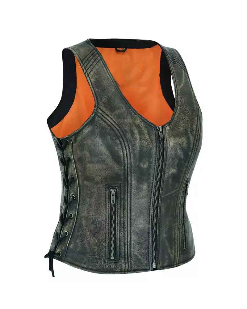 Women's Black Distressed Leather Vest