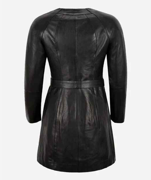 Women's Black ENVY Knee Length Leather Trench Coat
