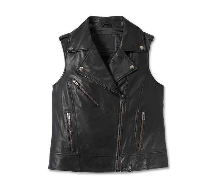 Women's Black Eclipse Leather Vest