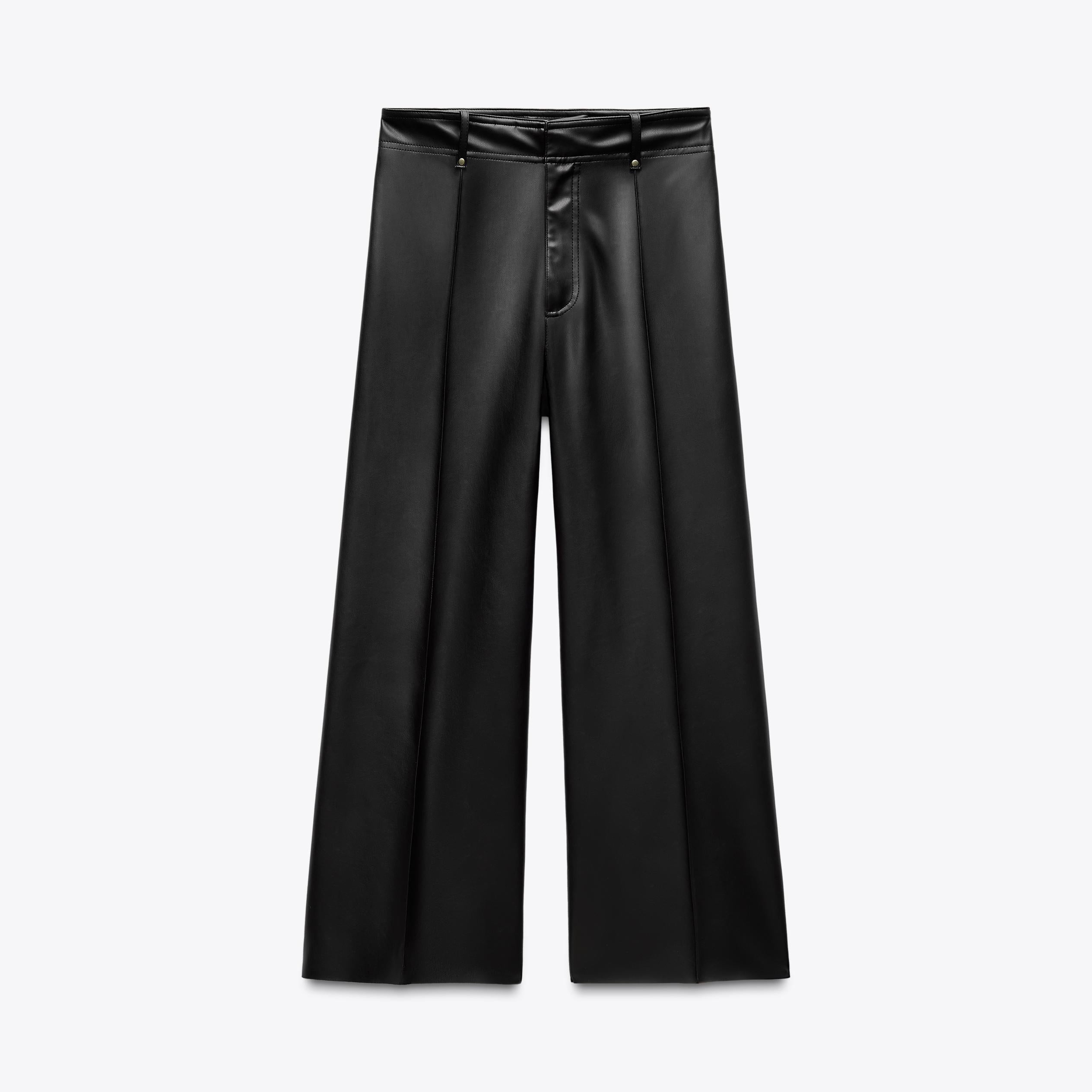Women's Black Faux Leather Wide Leg Pants
