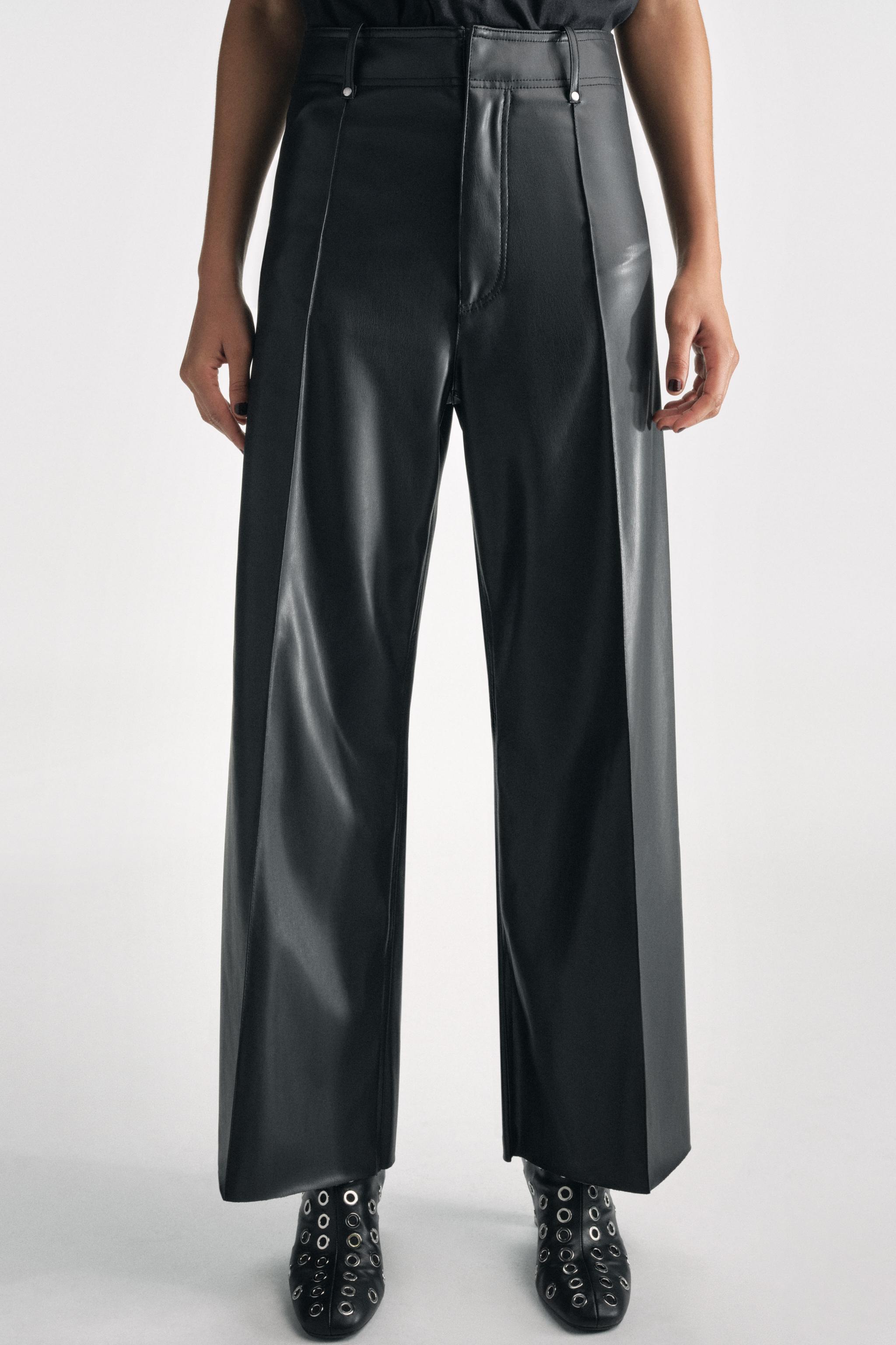 Women's Black Faux Leather Wide Leg Pants