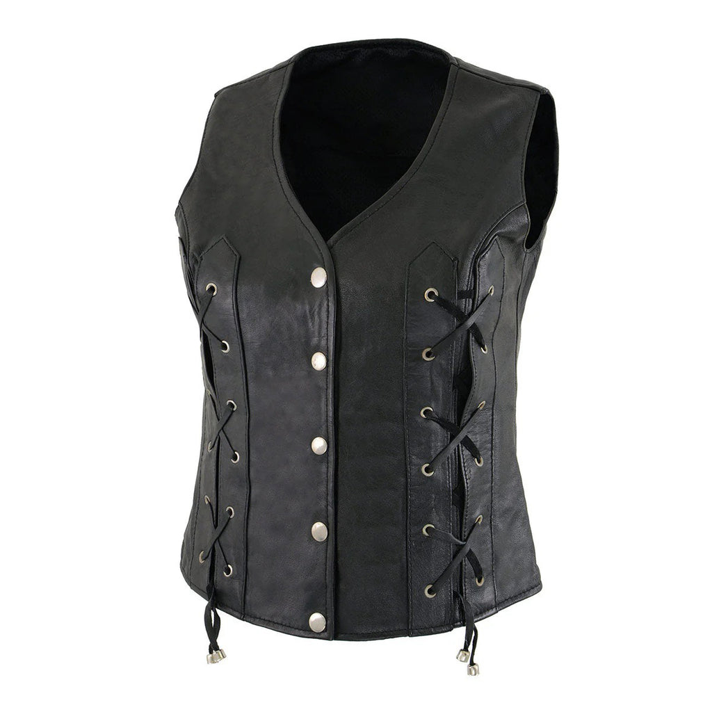 Women's Black Front Laces Leather Vest