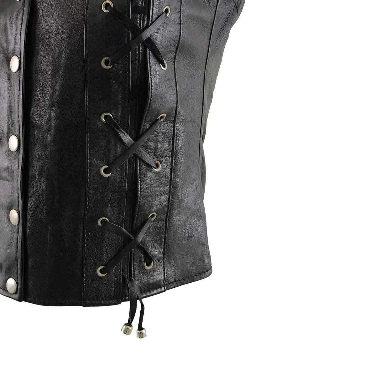 Women's Black Front Laces Leather Vest