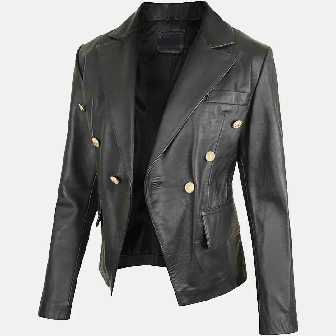 Women's Black Glamour Leather Blazer