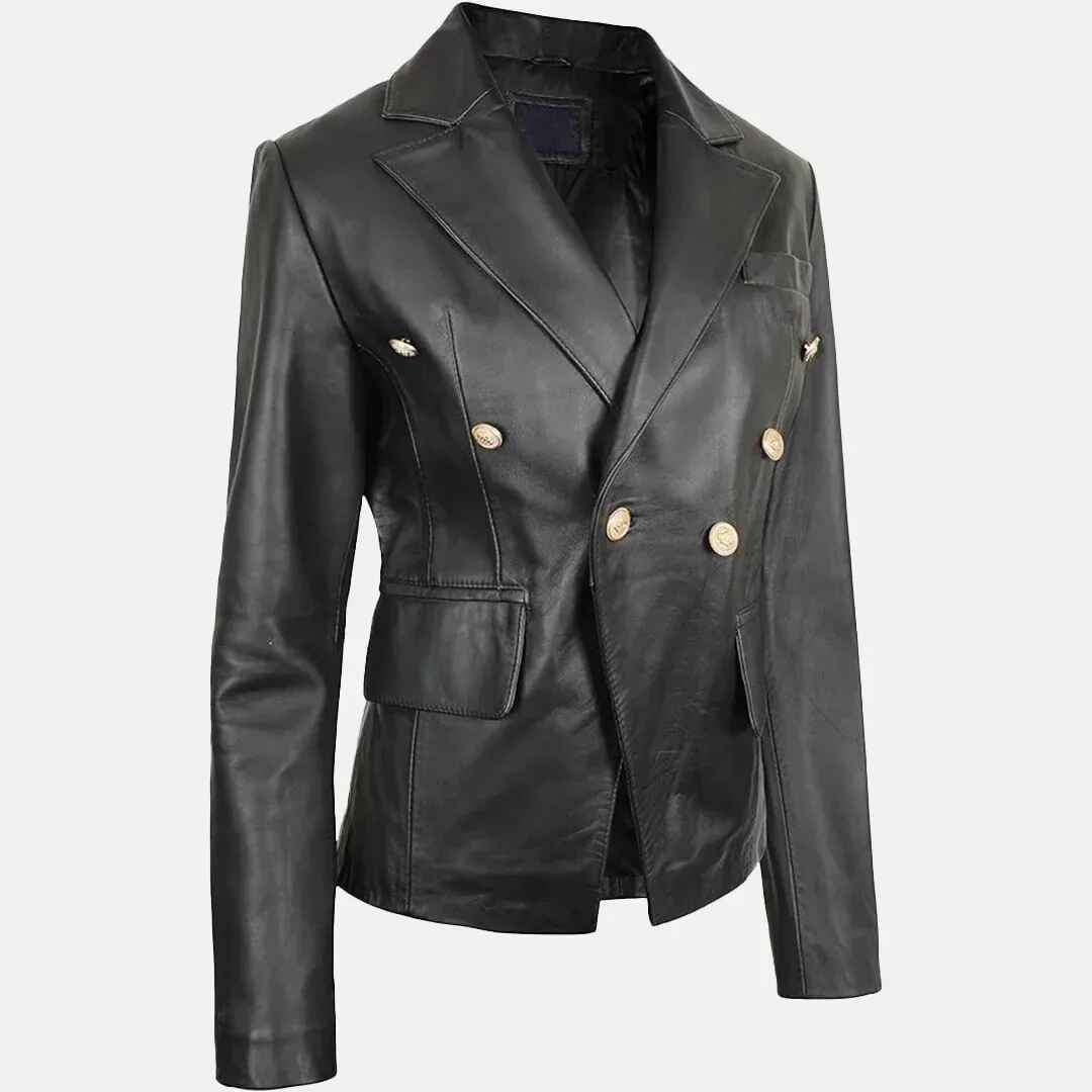 Women's Black Glamour Leather Blazer