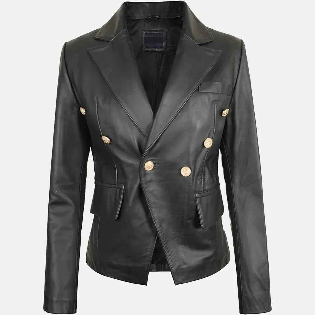 Women's Black Glamour Leather Blazer