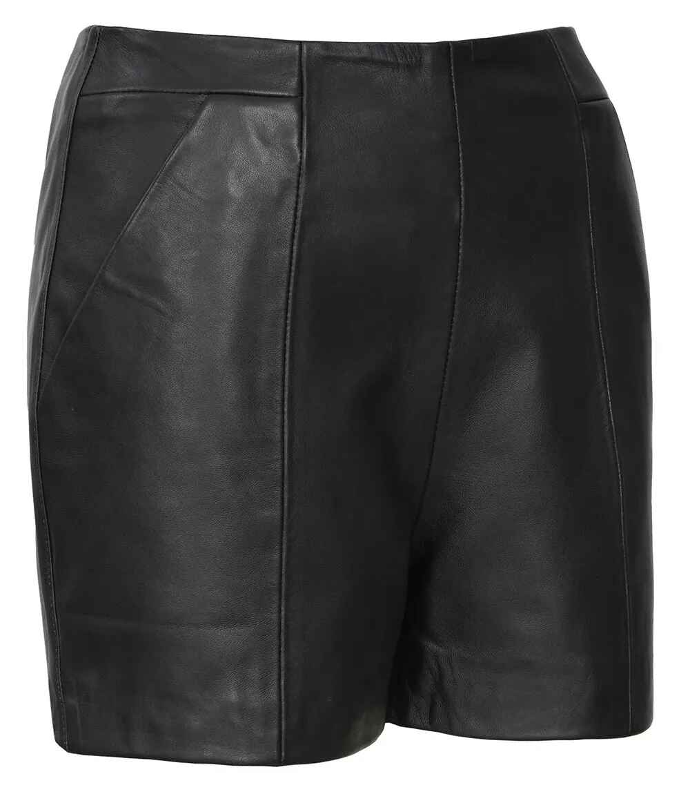 Women's Black High Waisted Style Leather Shorts