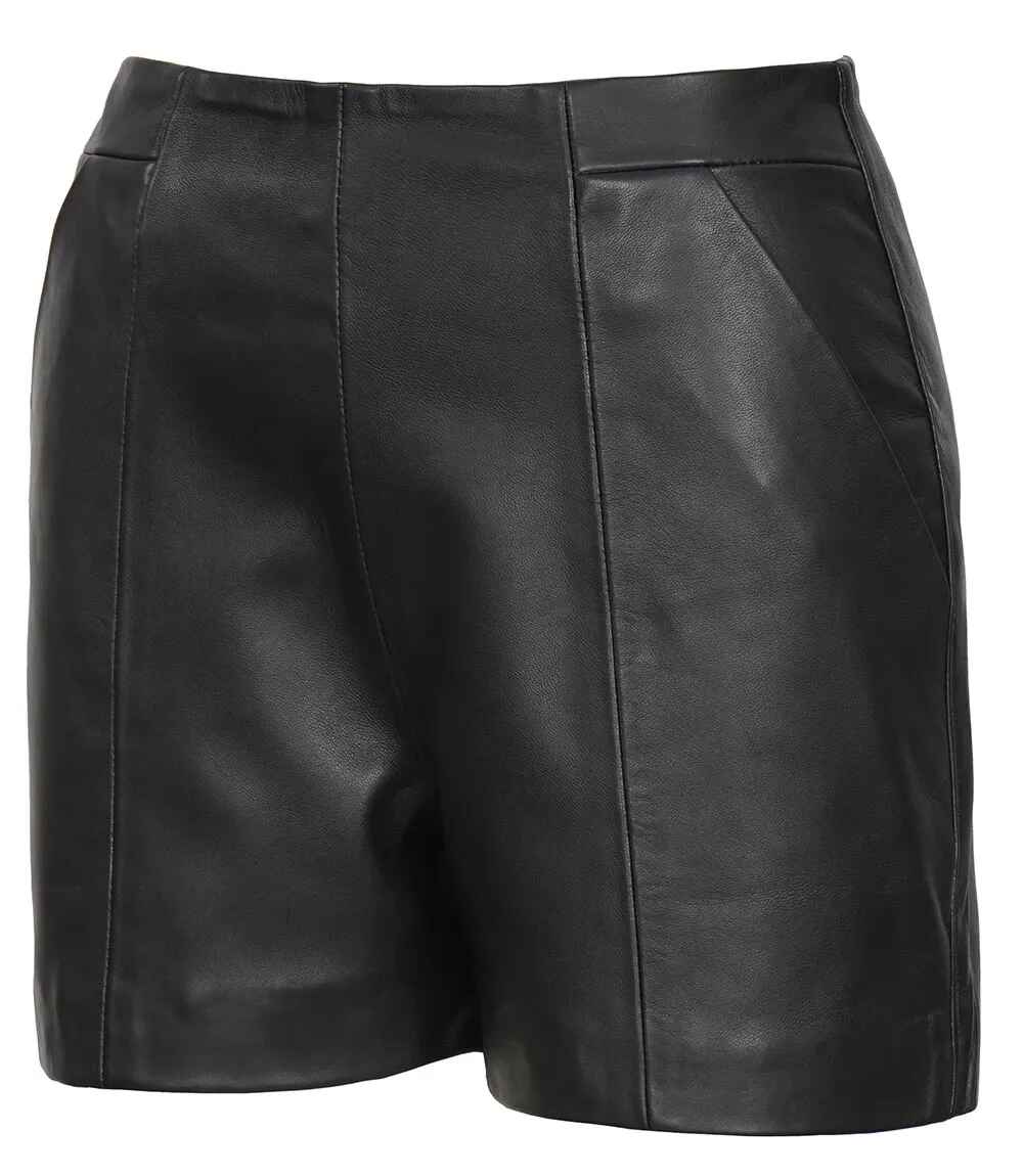 Women's Black High Waisted Style Leather Shorts