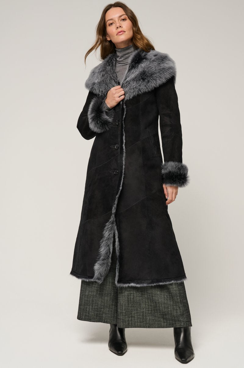 Women's Black Hooded Toscana Fur & Shearling Leather Coat