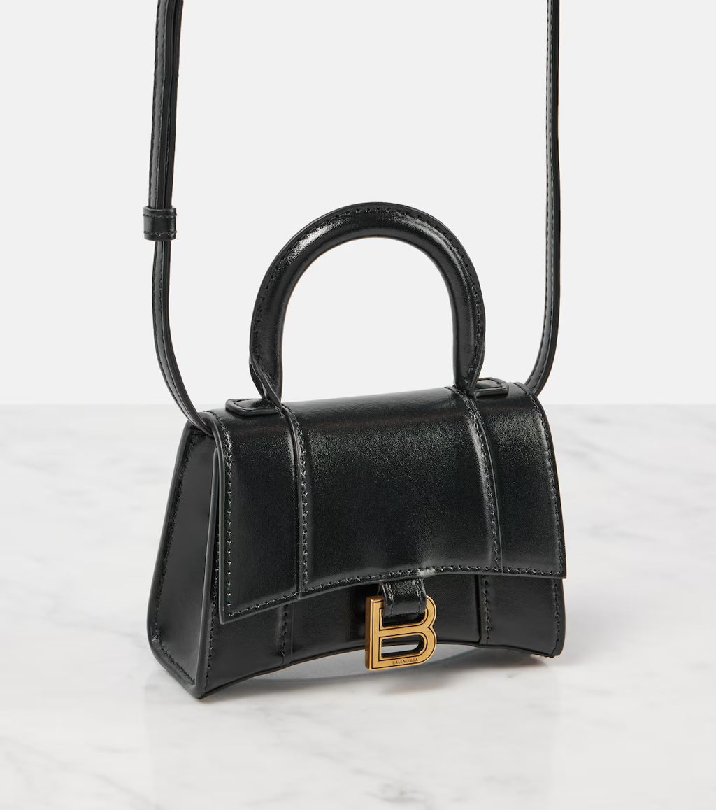 Women's Black Hourglass Calfskin Leather Purse