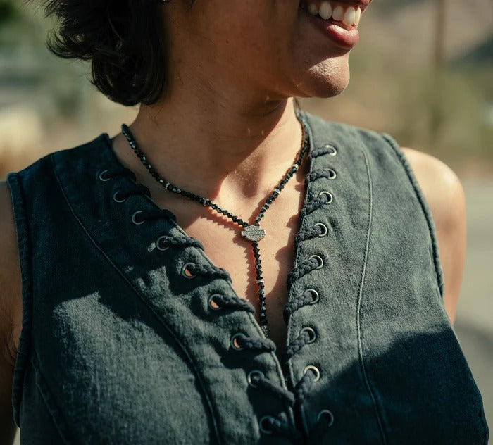 Women's Black Lace Up Leather Vest