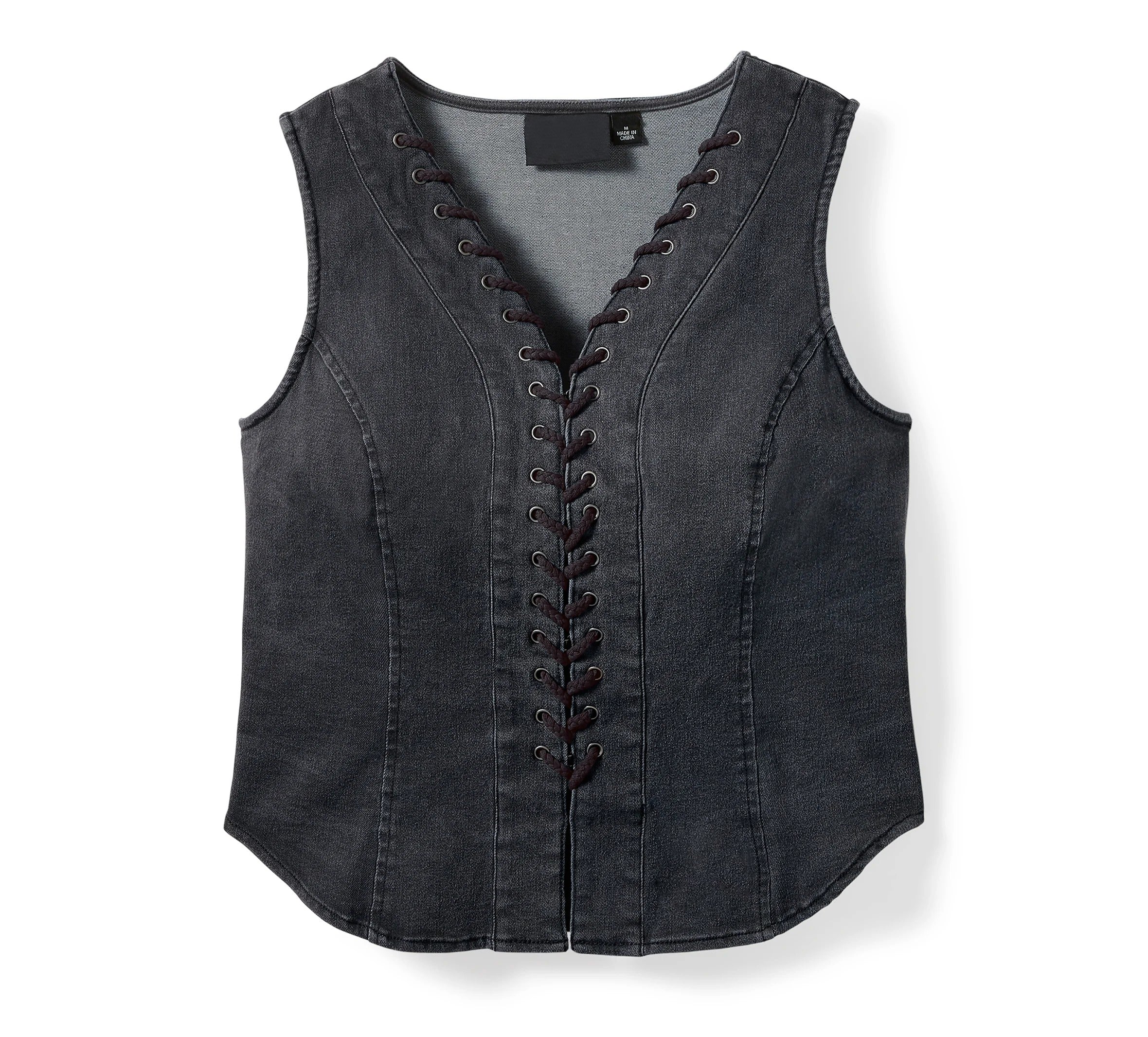 Women's Black Lace Up Leather Vest