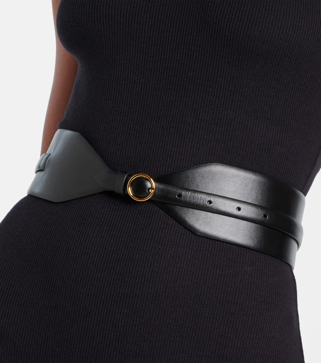 Women's Black Large Leather Belt