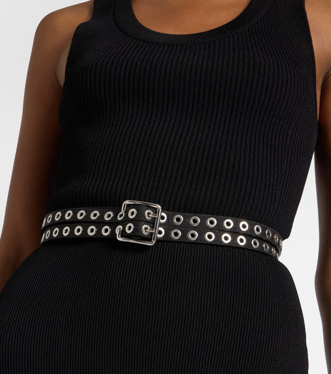 Women's Black Leather Biker Belt