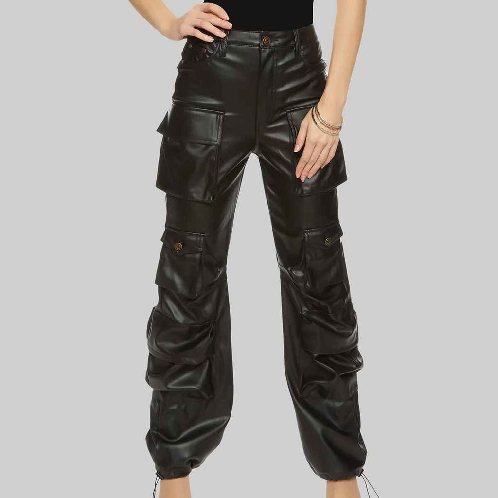 Women’s Black Leather Cargo Pants