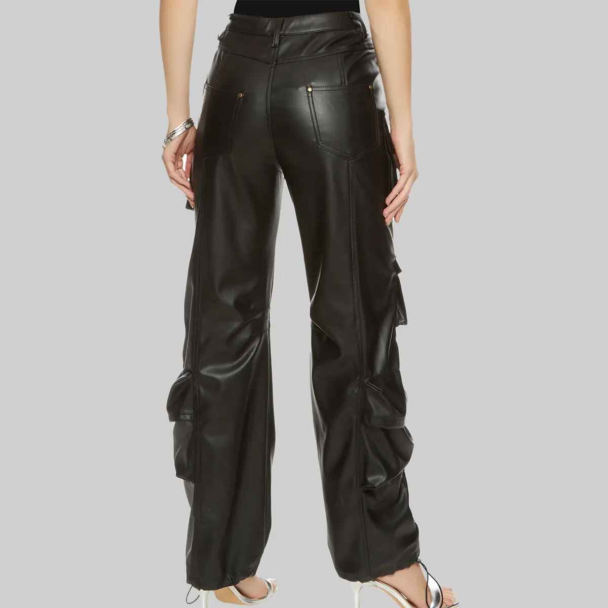 Women’s Black Leather Cargo Pants