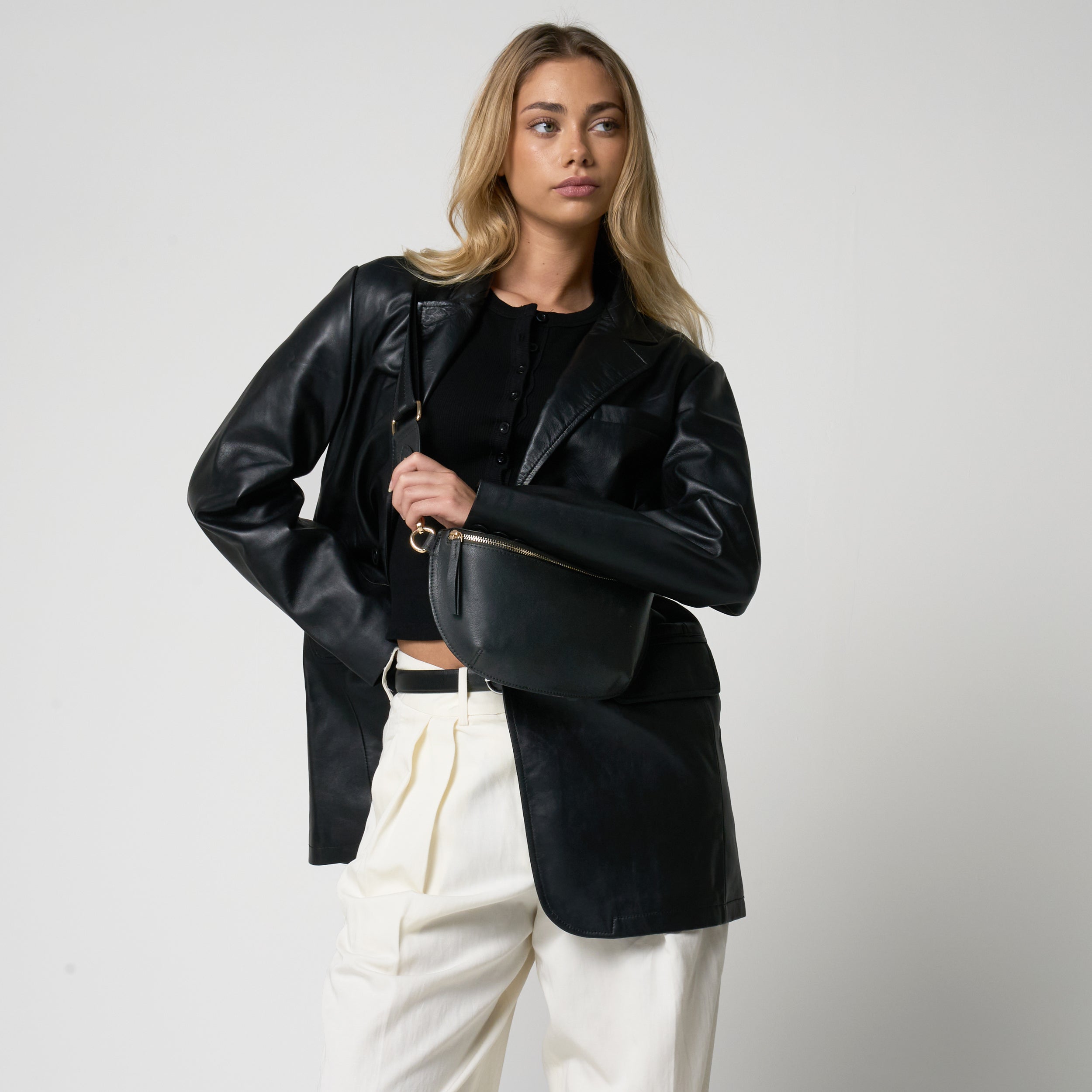 Women's Black Leather Crossbody Bag