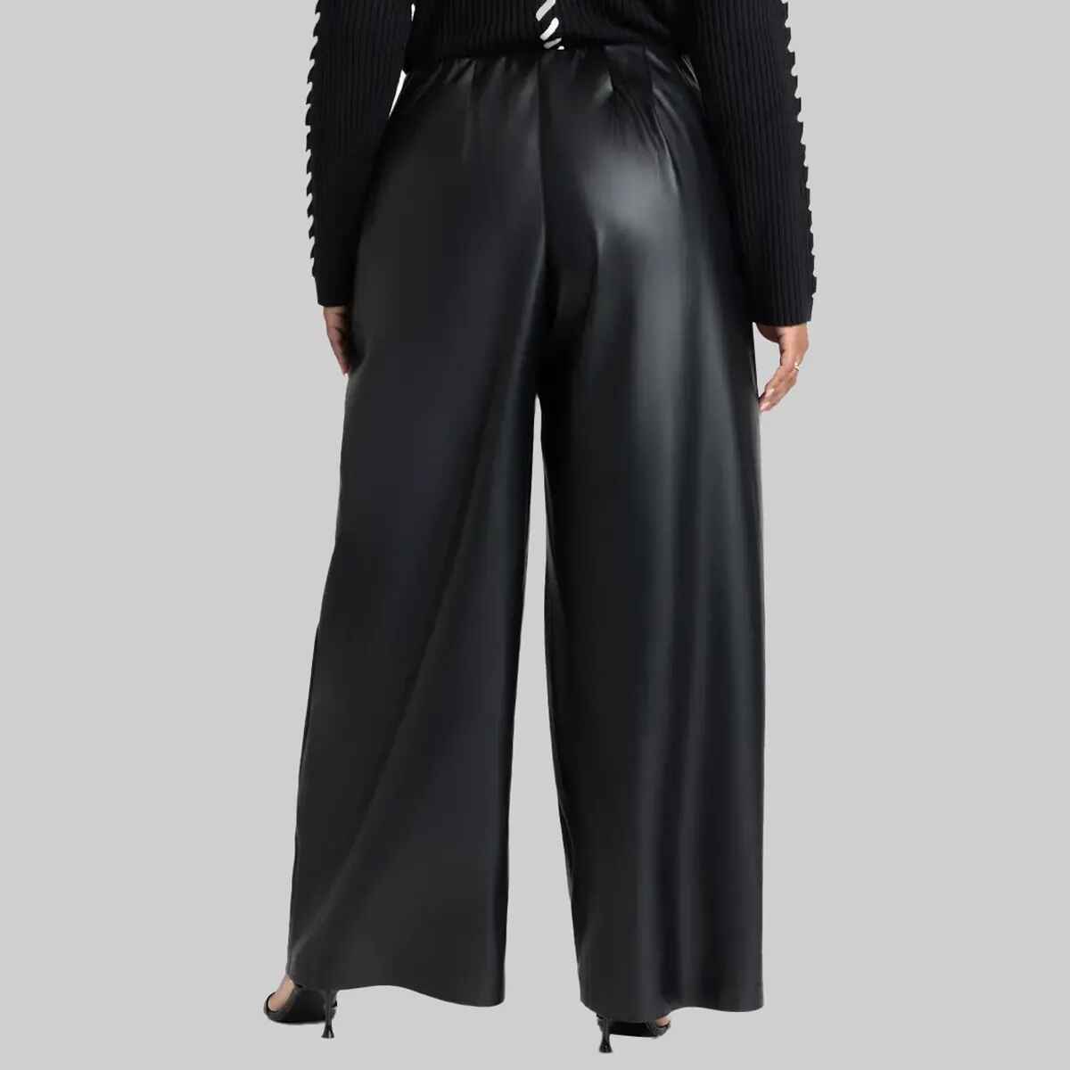 Women’s Black Leather Wide Leg Belted Pant