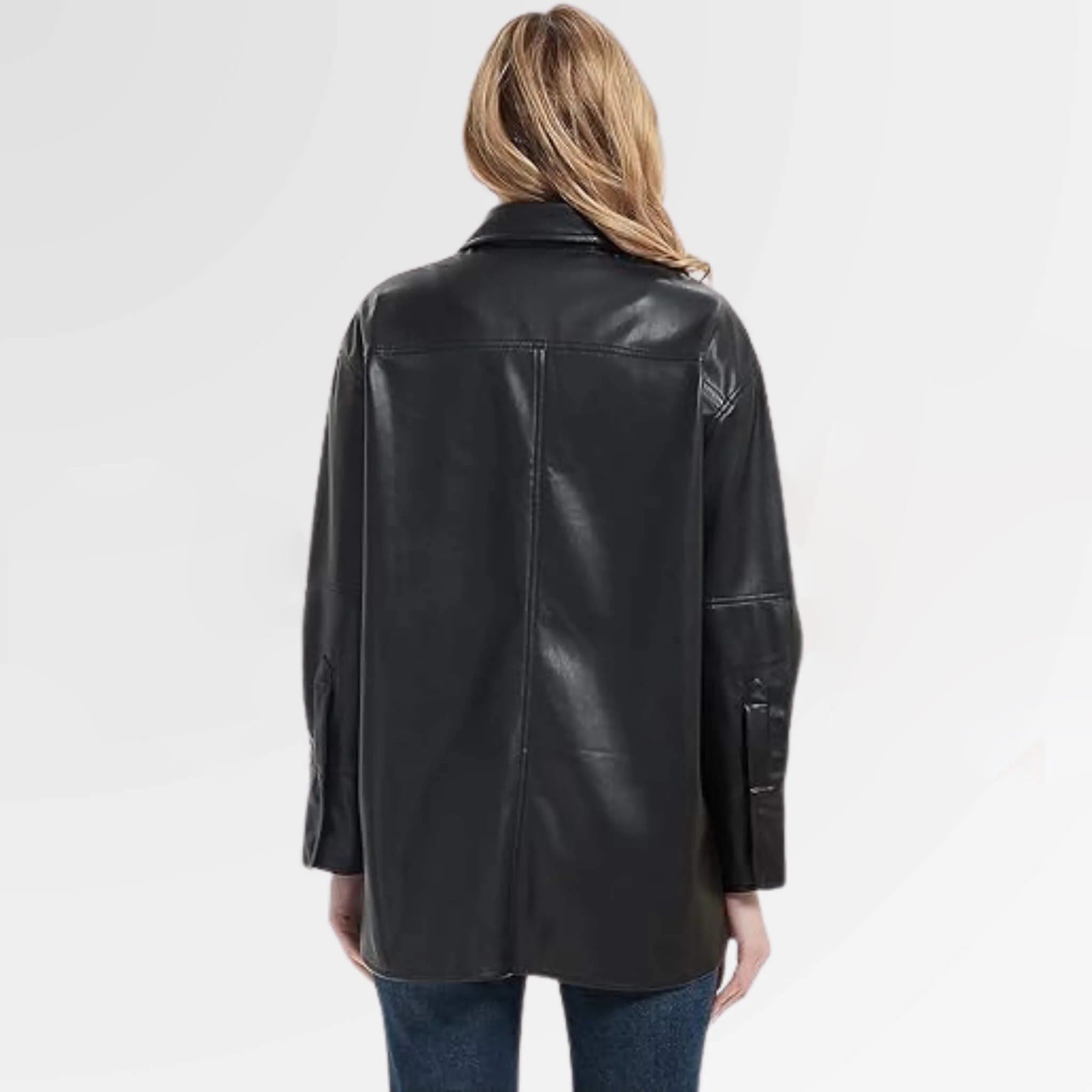 Women's Black Long Lambskin Leather Shirt