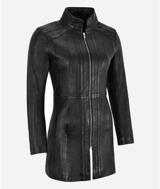 Women's Black Midnight Leather Short Trench Coat