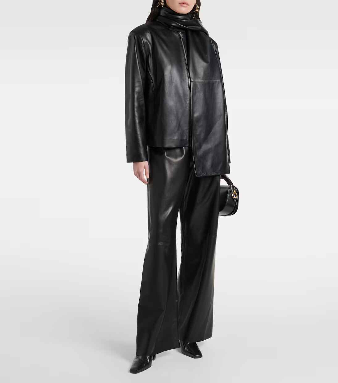 Women's Black Olan Wide Leg Leather Pants