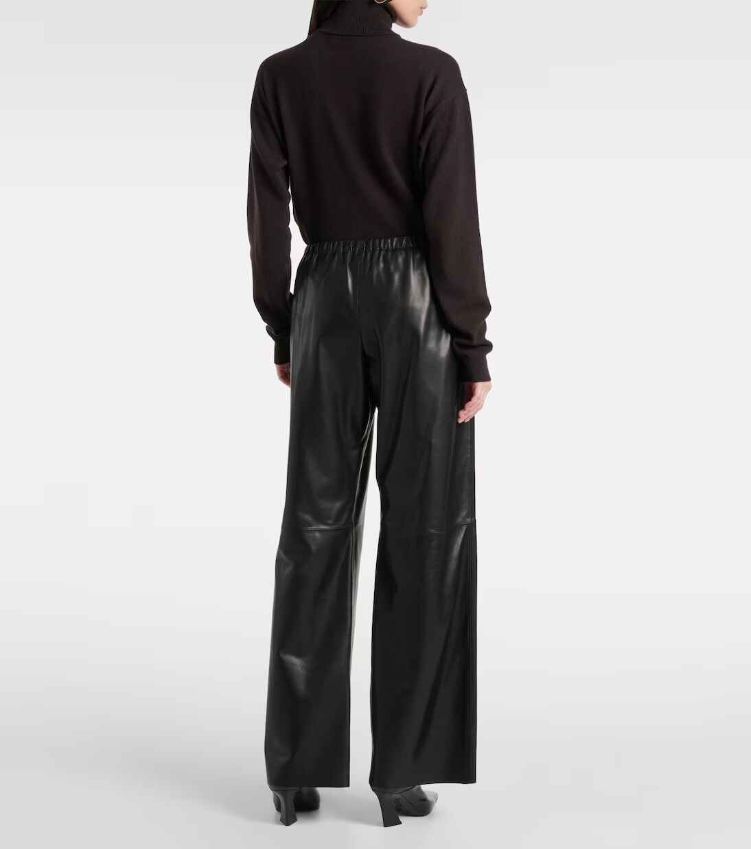 Women's Black Olan Wide Leg Leather Pants
