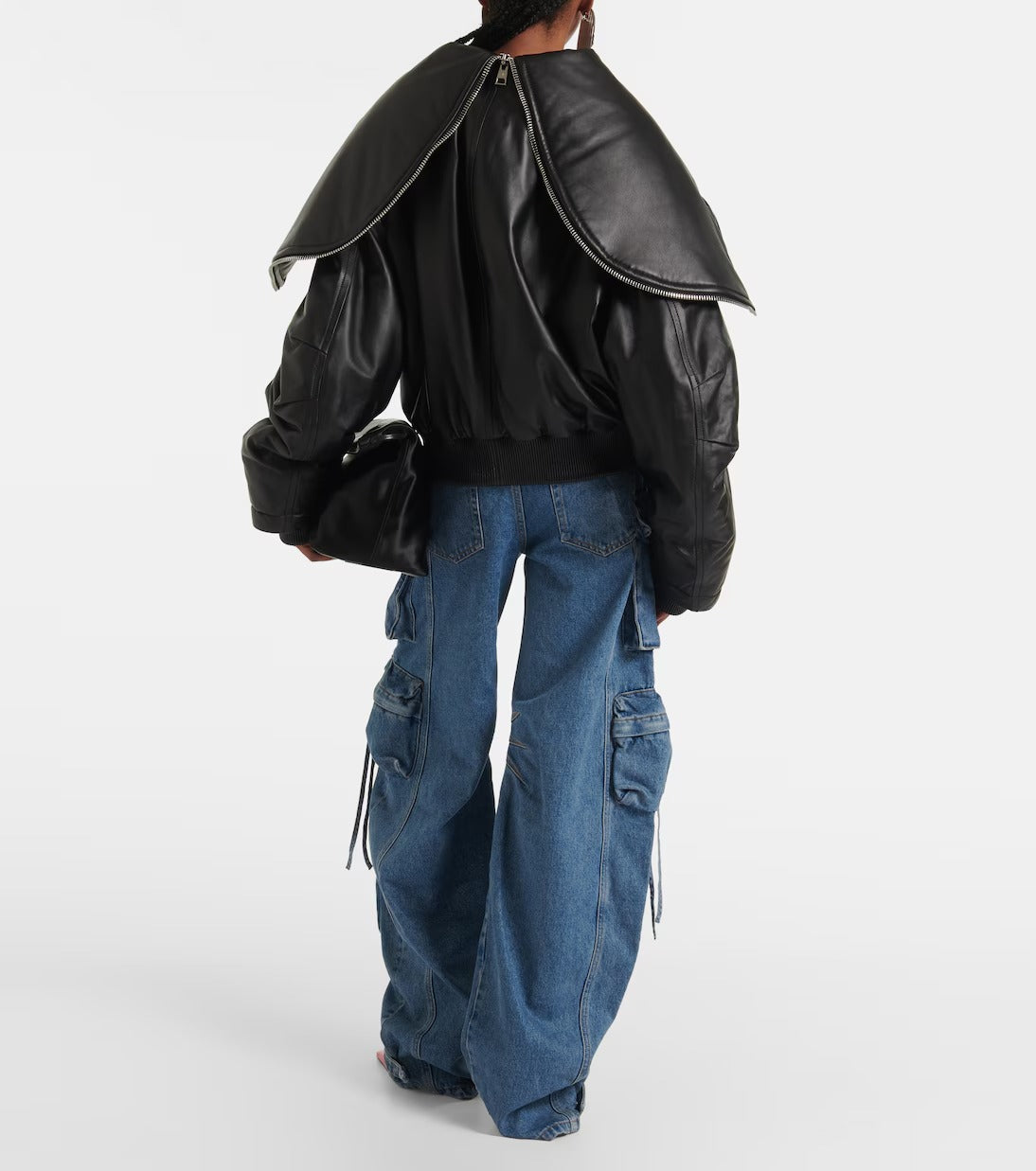 Women's Black Oversized Aviator Bomber Leather Jacket