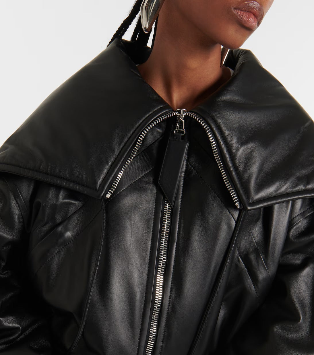 Women's Black Oversized Aviator Bomber Leather Jacket