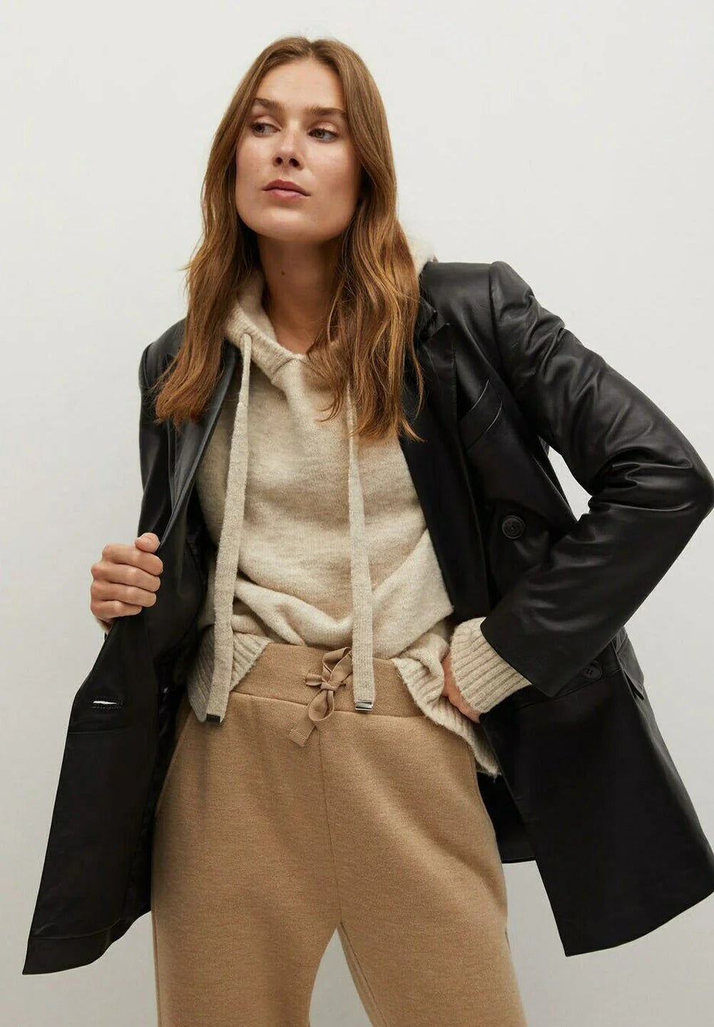 Women’s Black Oversized Fit Single Button Closure Leather Coat