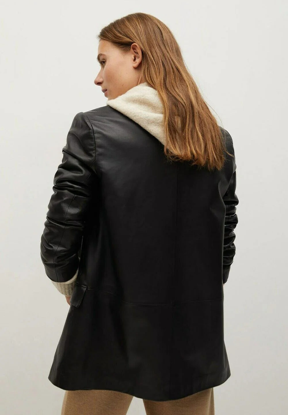 Women’s Black Oversized Fit Single Button Closure Leather Coat