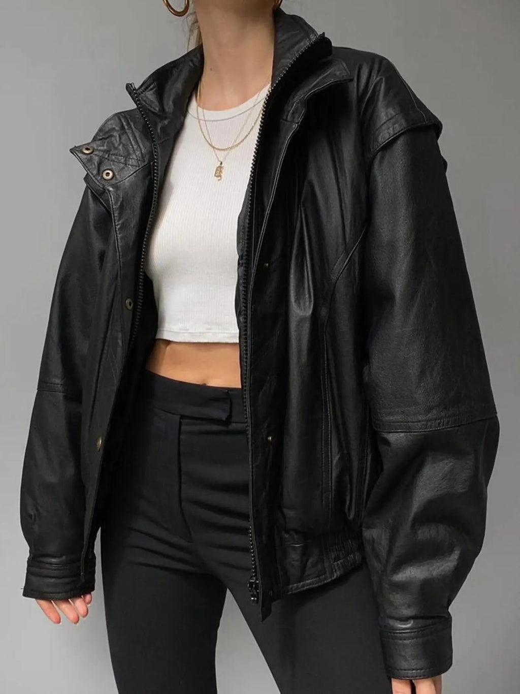 Women's Black Oversized Lambskin Soft Leather Jacket