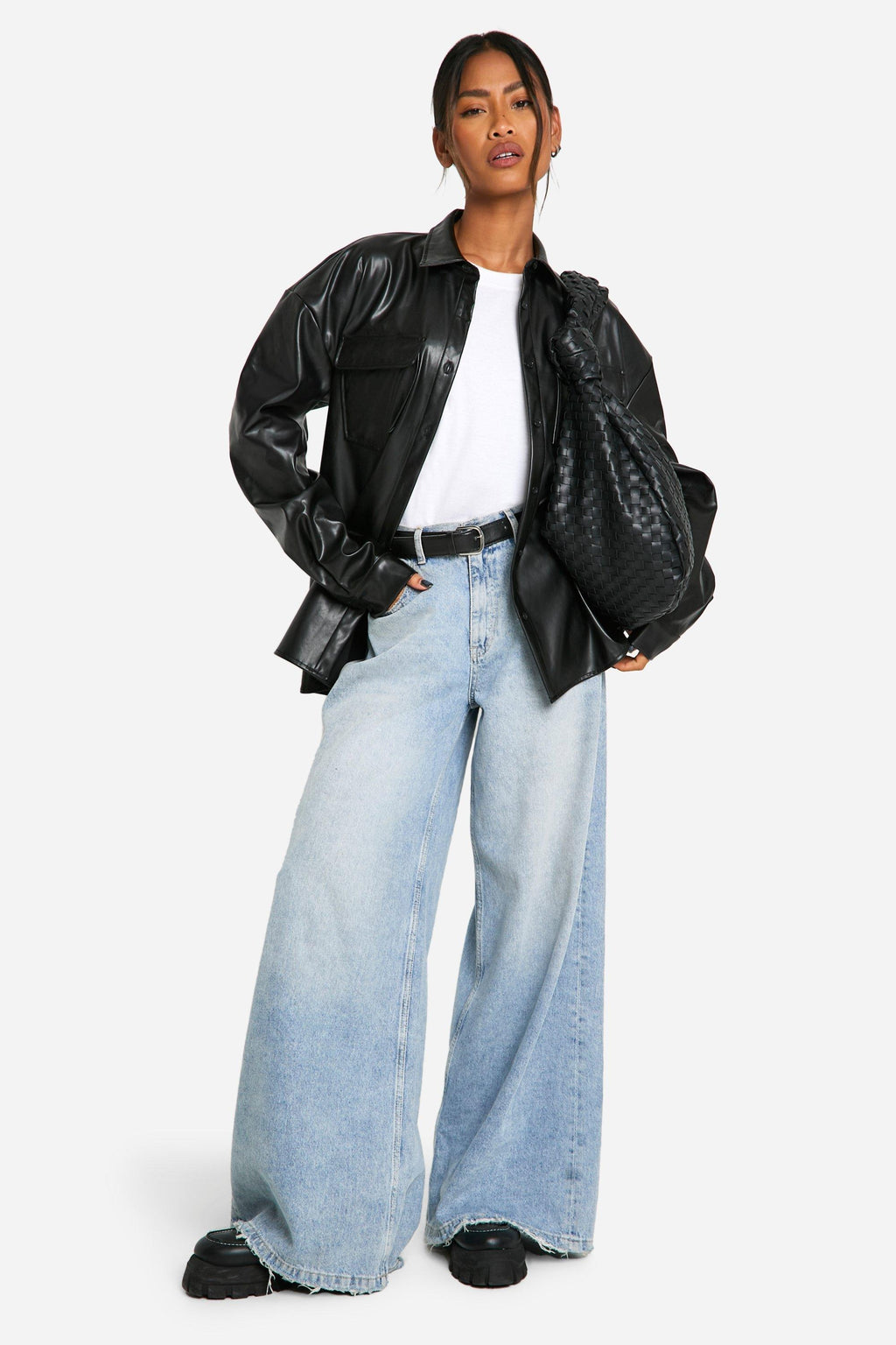 Women's Black Oversized Leather Shirt