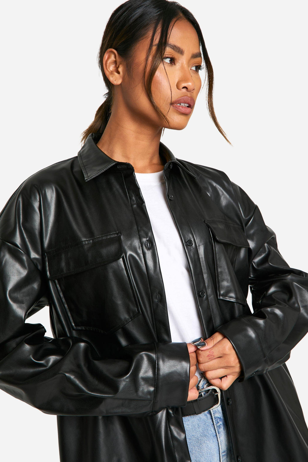 Women's Black Oversized Leather Shirt
