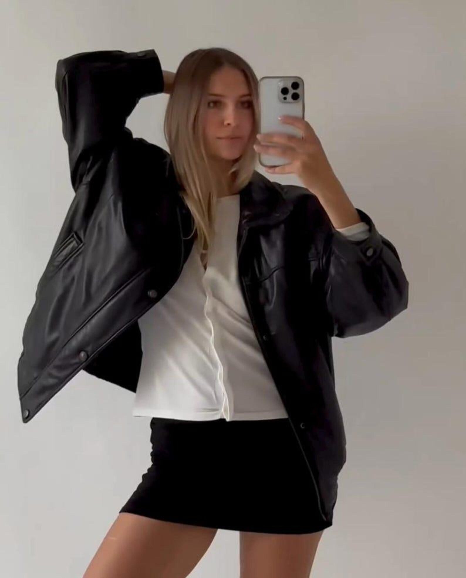 Women’s Black Oversized Relaxed Fit Leather Jacket