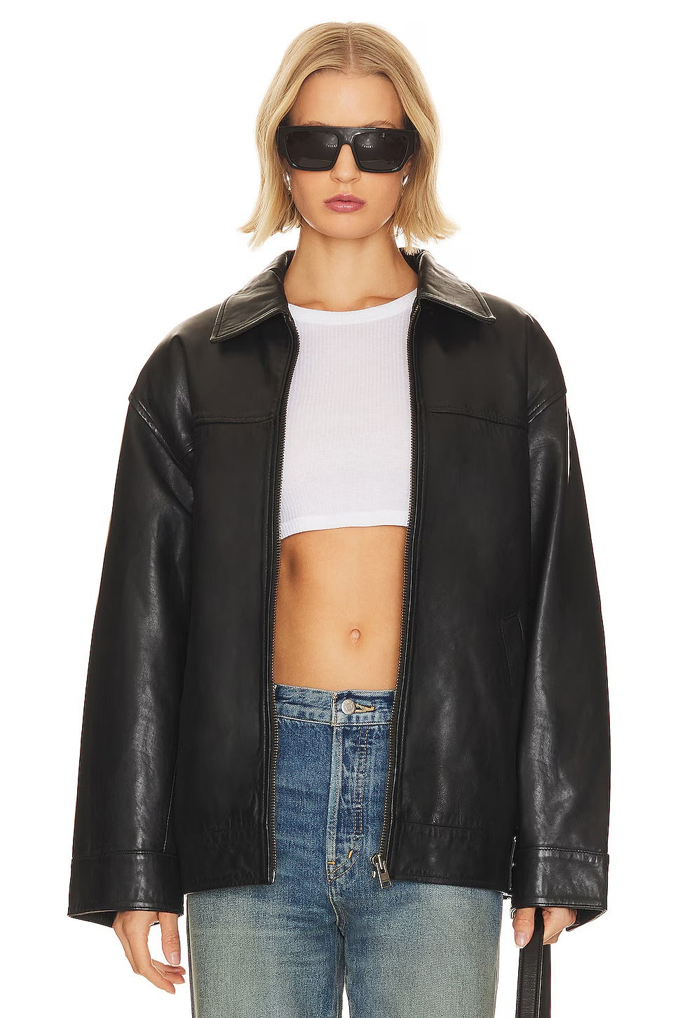 Women's Black Oversized fit Simple Leather Jacket