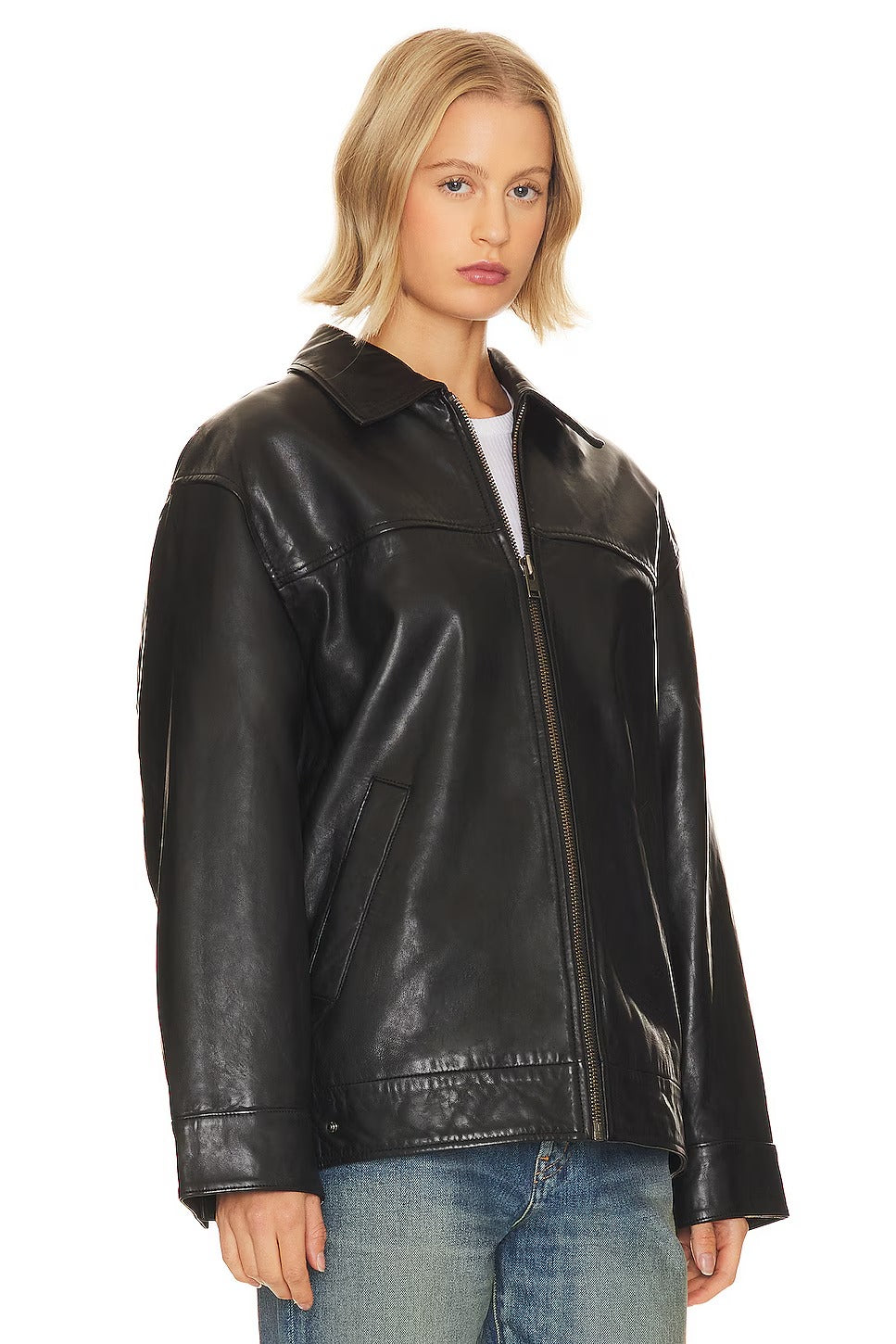 Women's Black Oversized fit Simple Leather Jacket