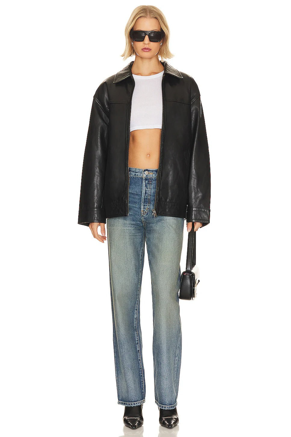 Women's Black Oversized fit Simple Leather Jacket