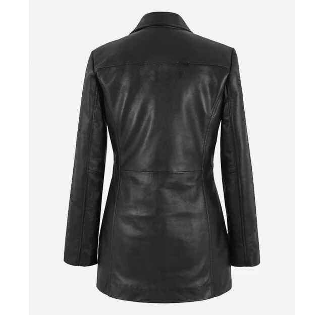Women's Black PARIS 3/4 Length Leather Short Trench Coat