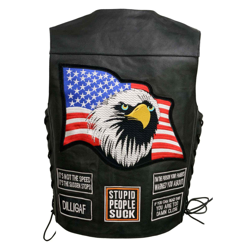 Women's Black Patched Motorcycle Leather Vest
