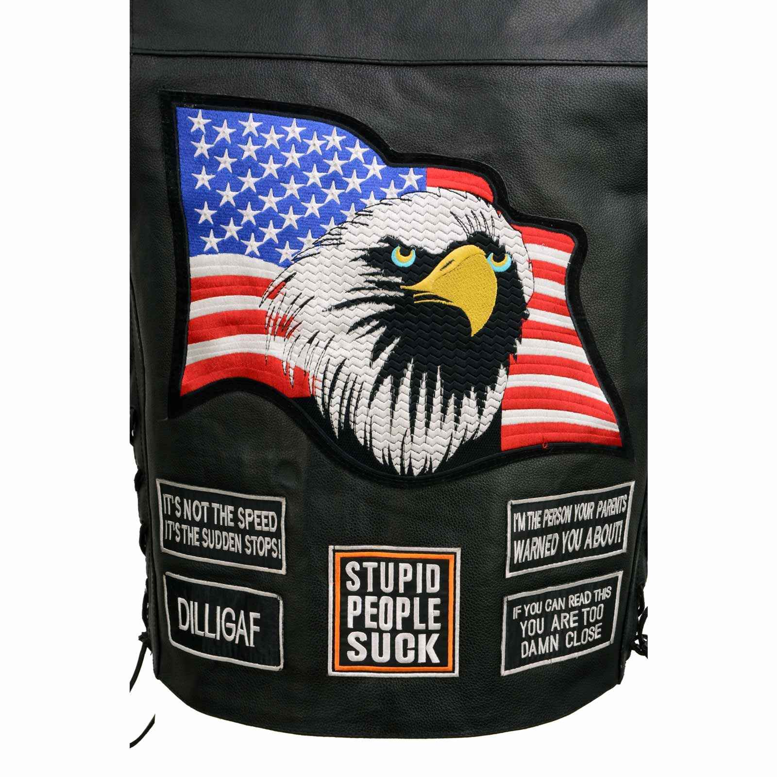 Women's Black Patched Motorcycle Leather Vest