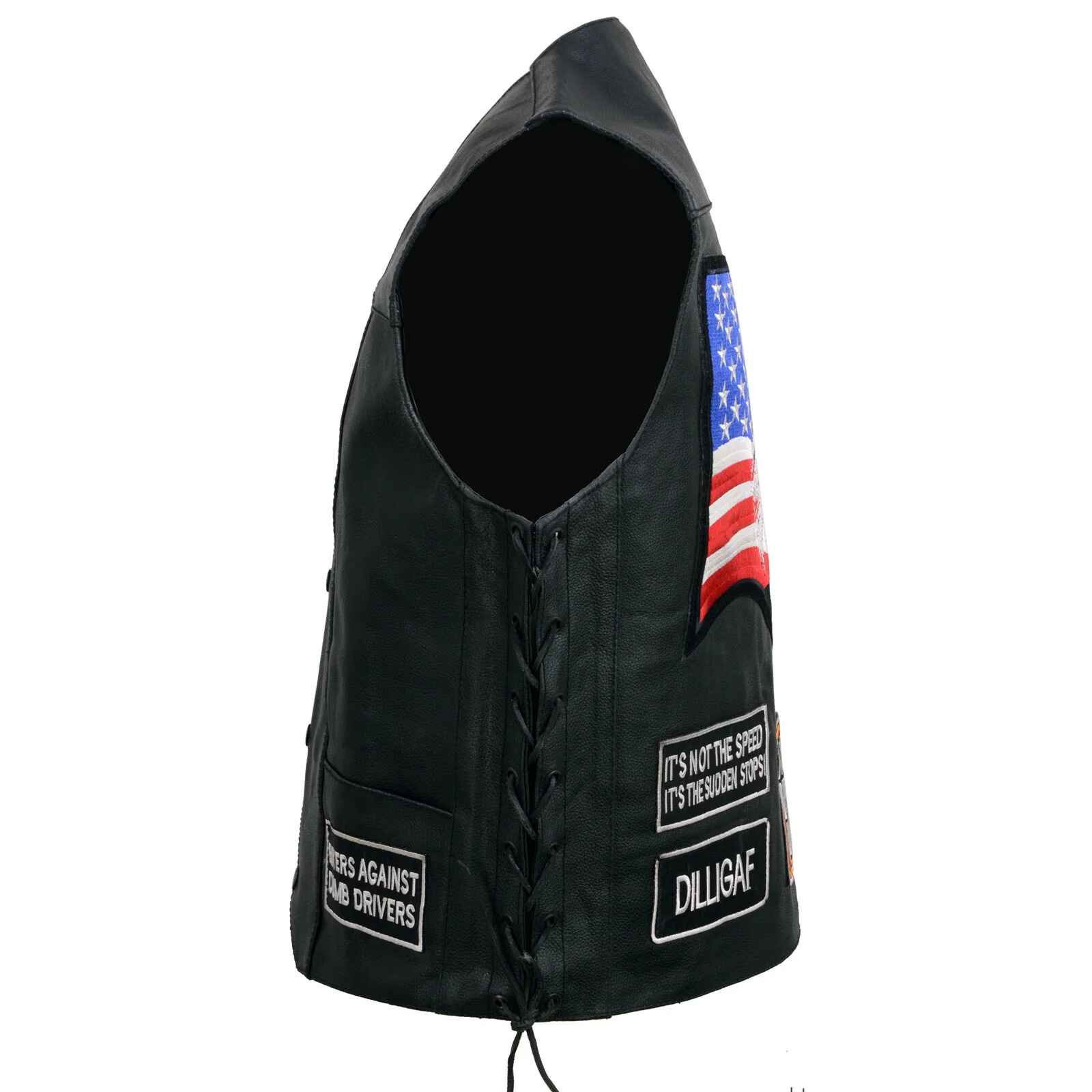 Women's Black Patched Motorcycle Leather Vest