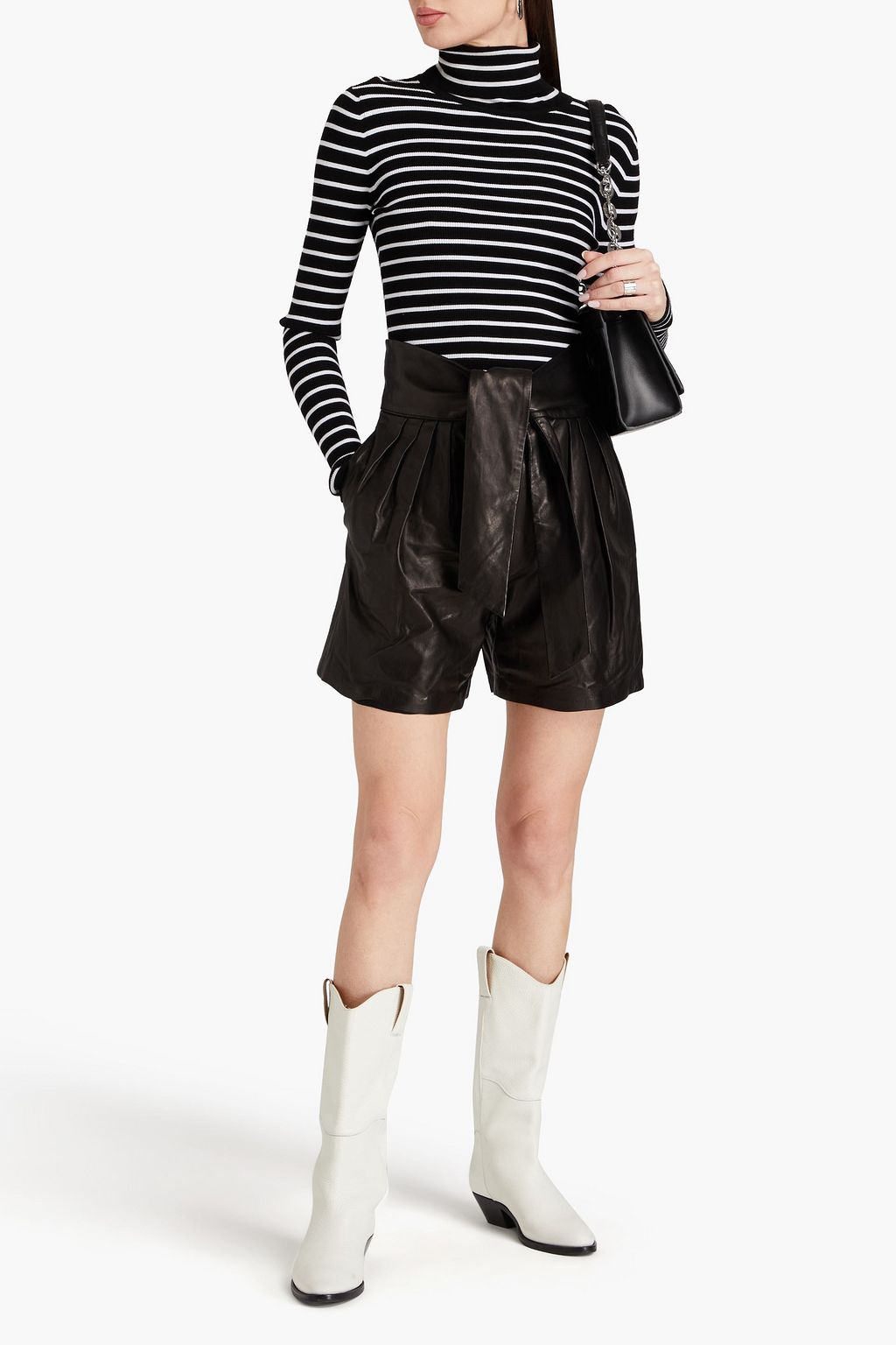 Women's Black Pleated Leather Shorts