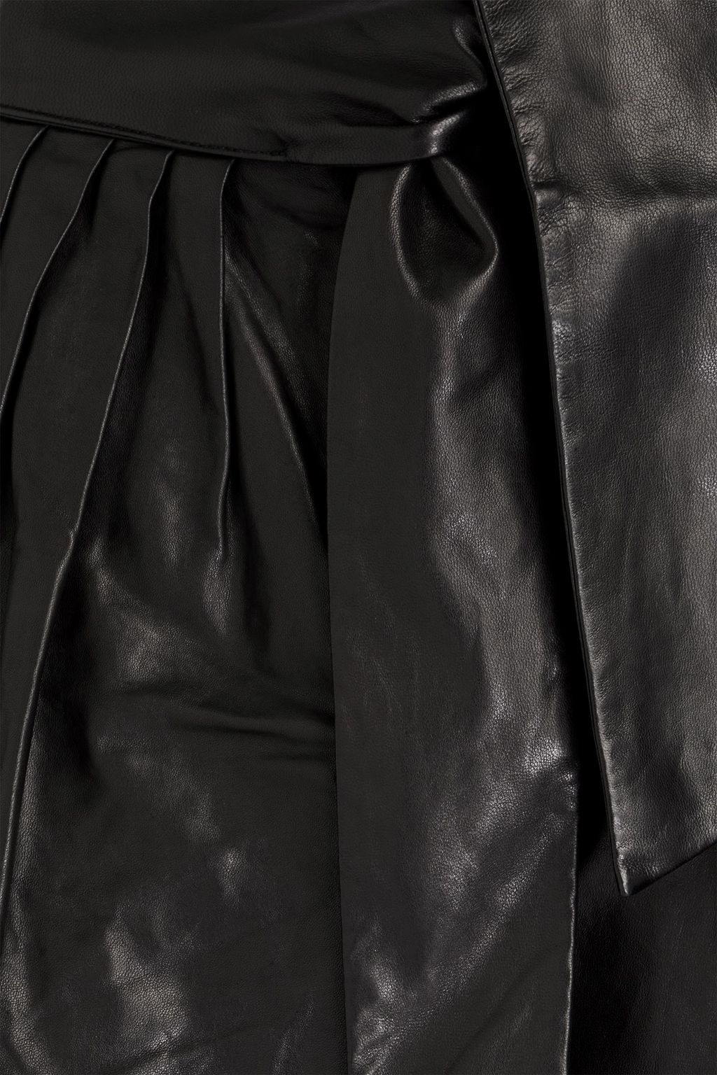 Women's Black Pleated Leather Shorts