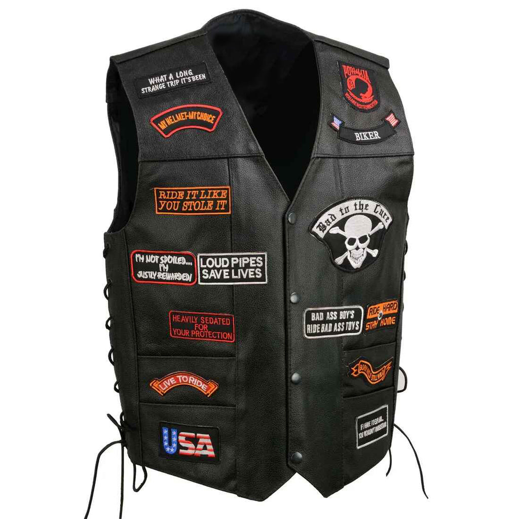 Women's Black Pre Patched Motorcycle Leather Vest