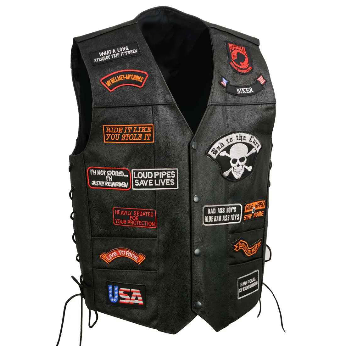 Women's Black Pre Patched Motorcycle Leather Vest
