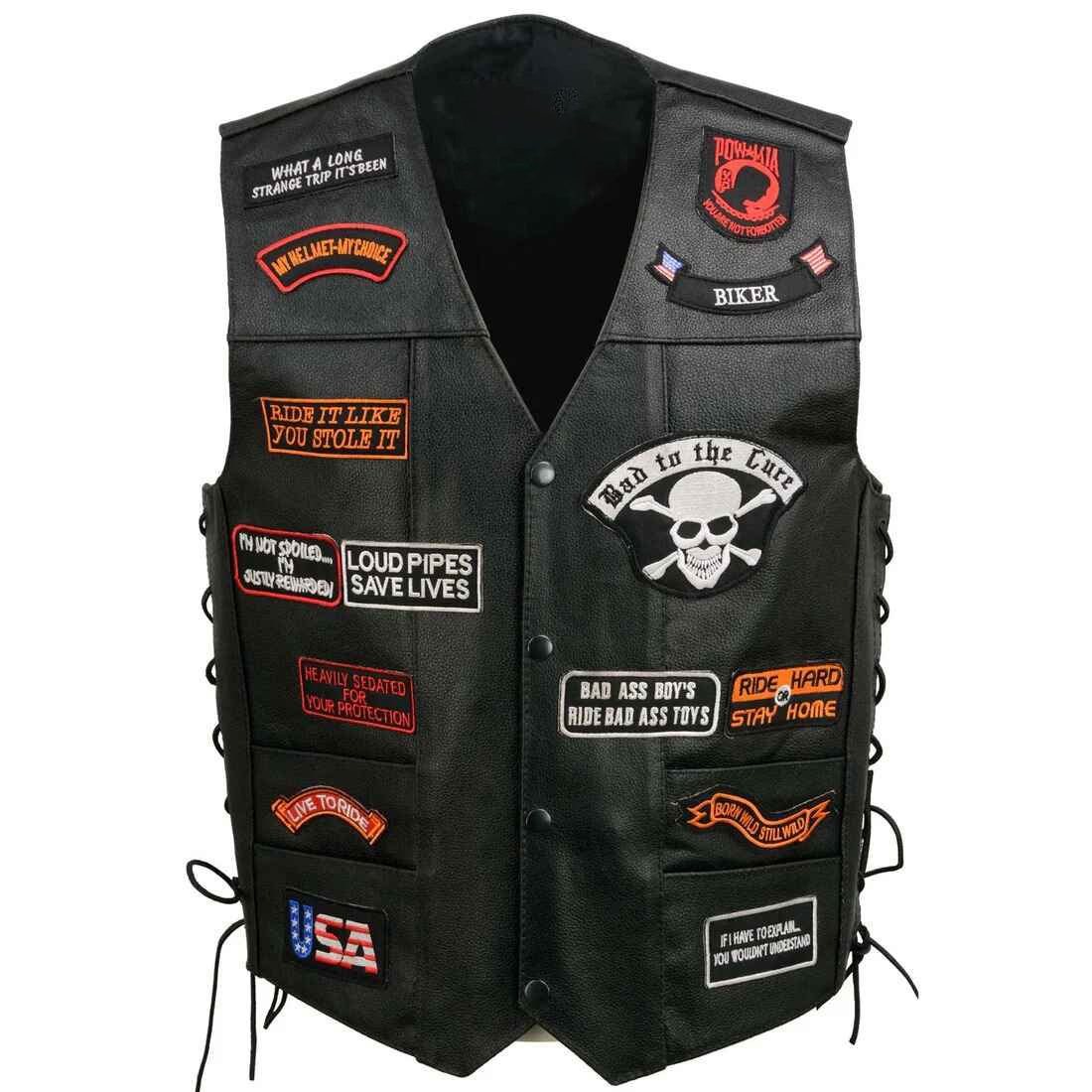 Women's Black Pre Patched Motorcycle Leather Vest