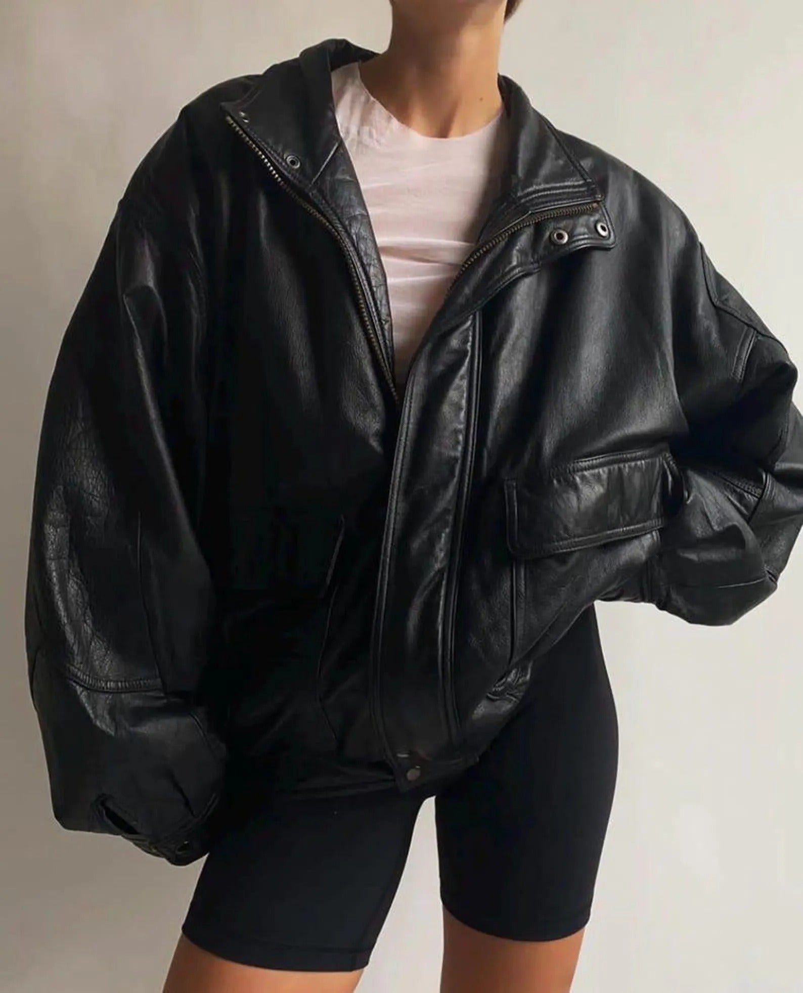 Women's Black Premium Oversized Straight Leather jacket