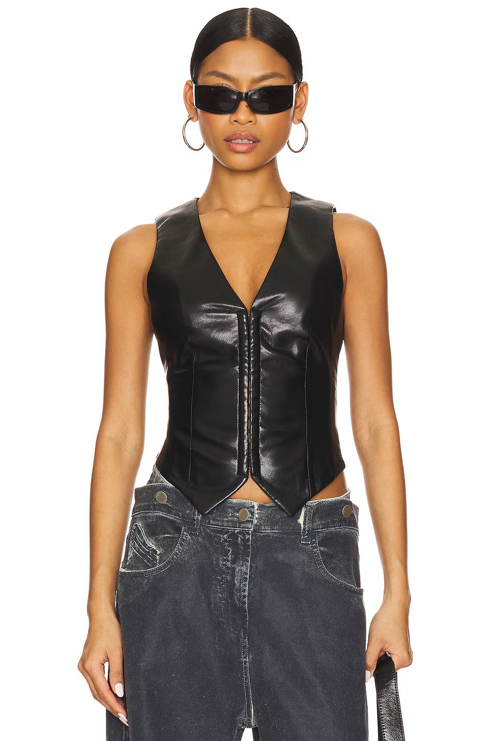 Women's Black Roz Faux Leather Vest