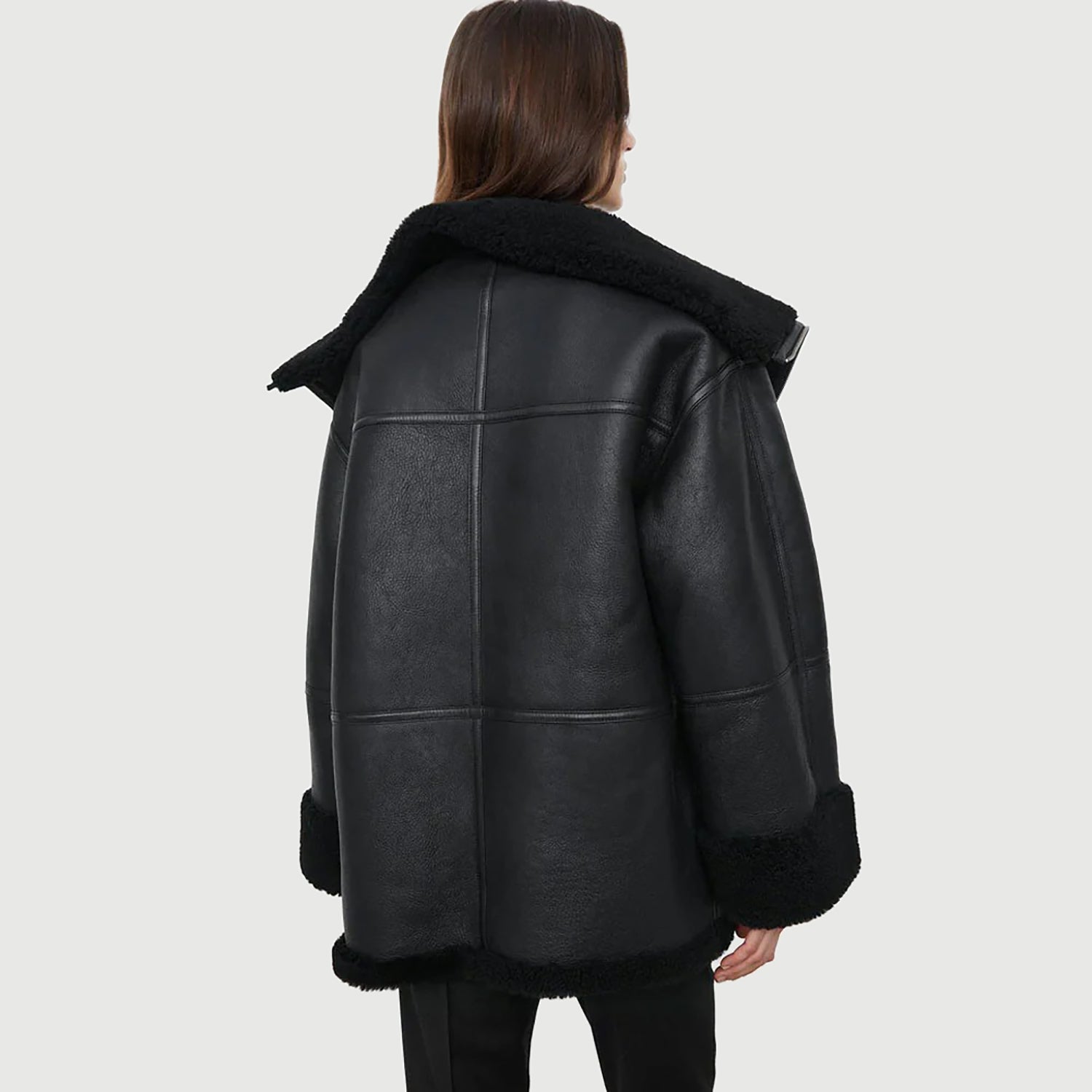 Women's Black Shearling Leather Coat - Genuine Lambskin Winter Jacket